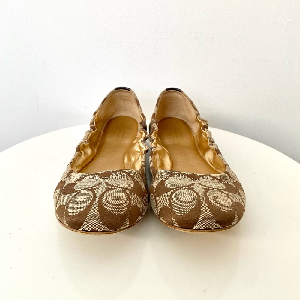 Coach Aly Signature C Logo Khaki Ballet Flats Size 7 - Picture 6 of 11
